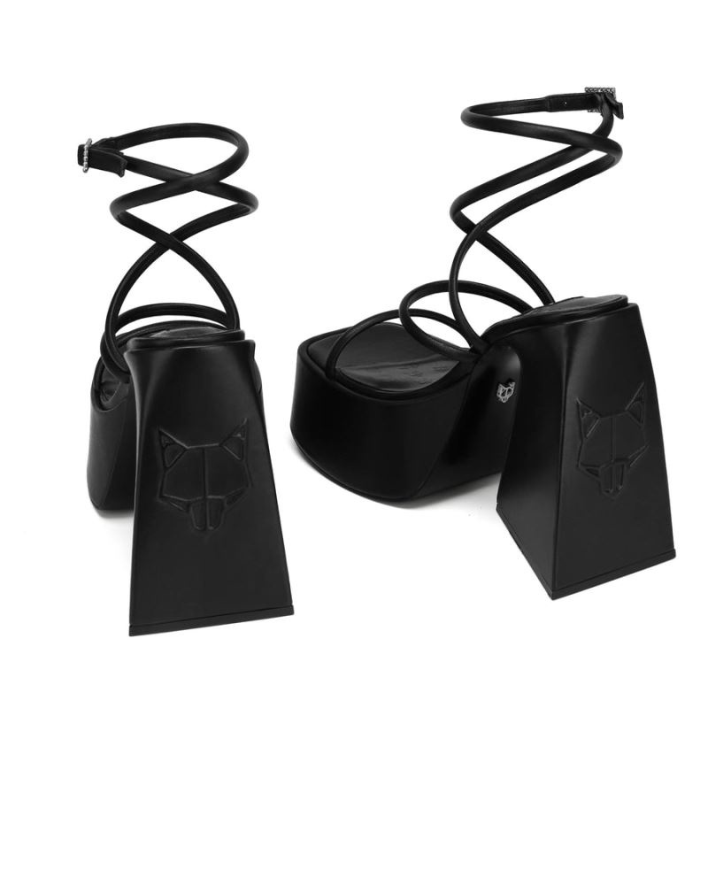 Naked Wolfe Angel Bőr Platform Szandál Női Fekete | Hungary 4618JEXMW