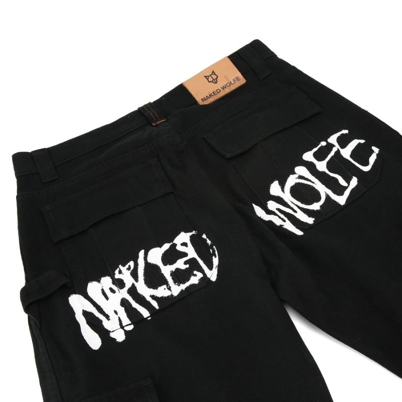 Naked Wolfe Baggy Pocket Cargo Logo Nadrág Férfi Fekete | Hungary 9503ZCOKE